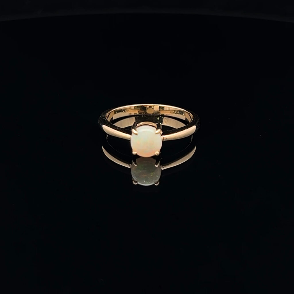 14K Yellow Gold Solid Crystal Opal Ring 70326