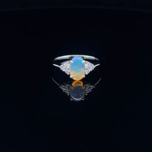 18K Yellow Gold Solid Black Opal & Diamond Engagement Ring