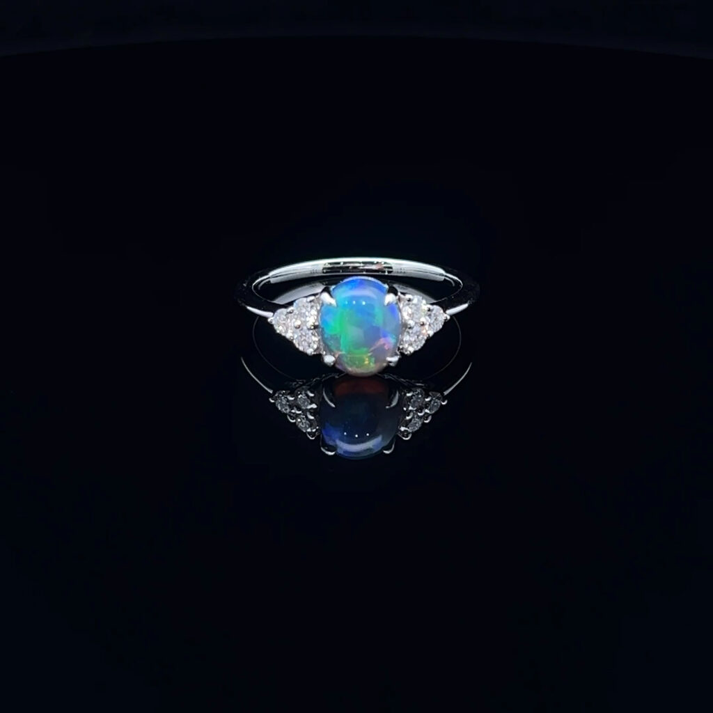 18K Yellow Gold Solid Black Opal & Diamond Engagement Ring