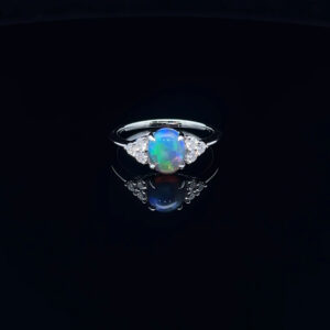 18K Yellow Gold Solid Black Opal & Diamond Engagement Ring