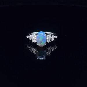 18K Yellow Gold Solid Black Opal & Diamond Engagement Ring