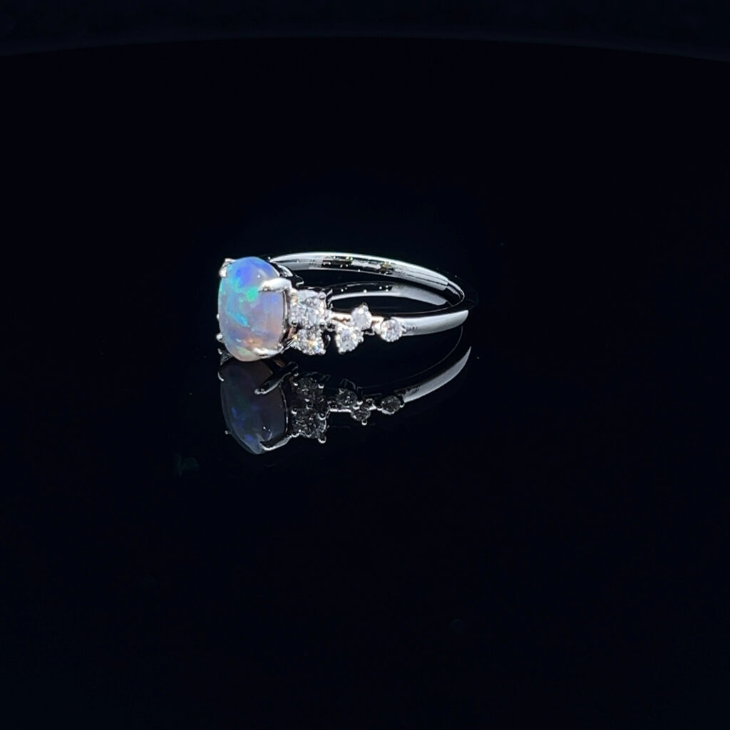 18K Yellow Gold Solid Black Opal & Diamond Engagement Ring