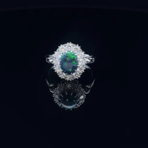 18K Yellow Gold Solid Black Opal & Diamond Engagement Ring