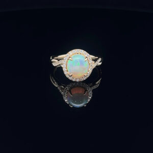 18K Yellow Gold Solid Black Opal & Diamond Engagement Ring 77860