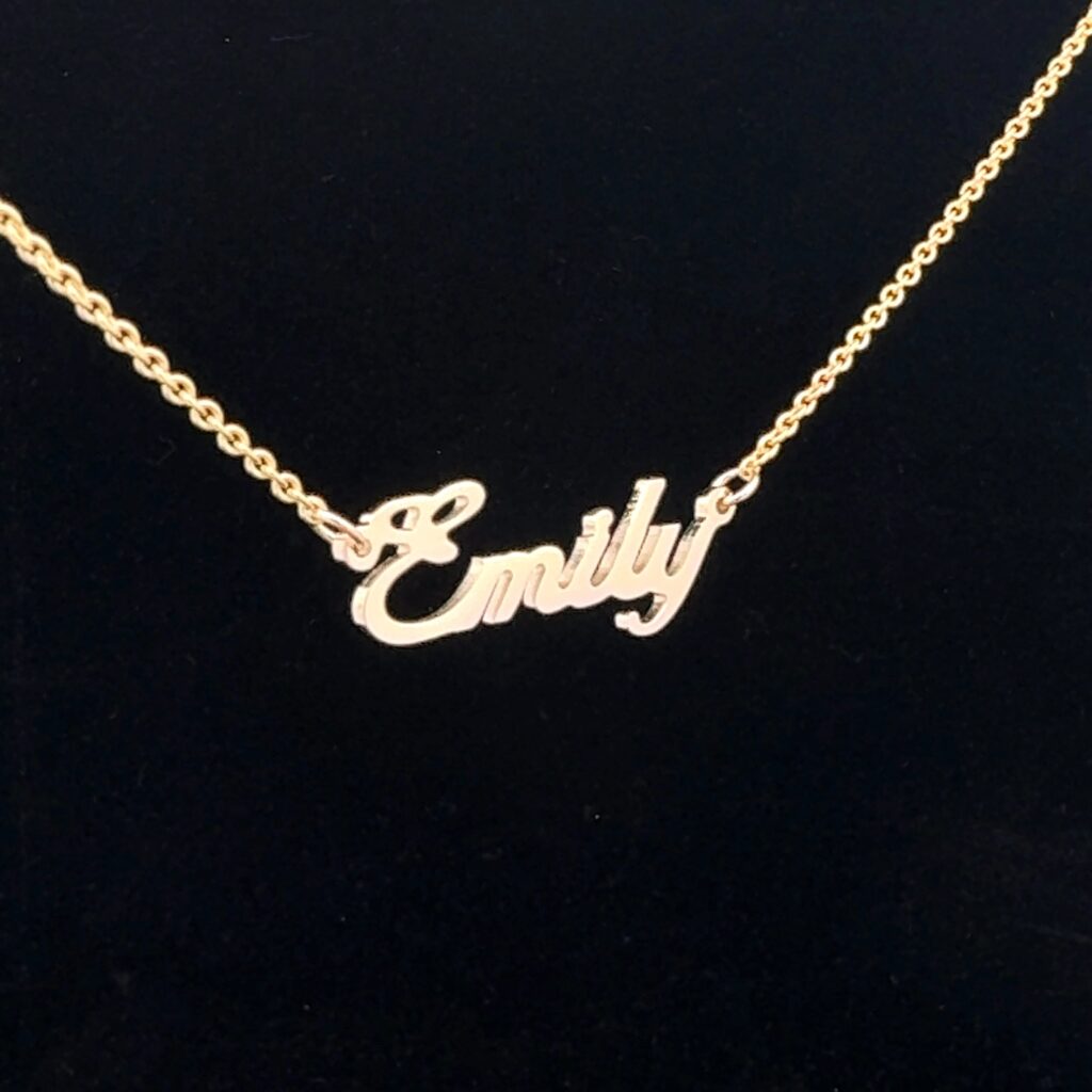 9K Yellow Gold Nameplate Necklace - 'Emily' 826310