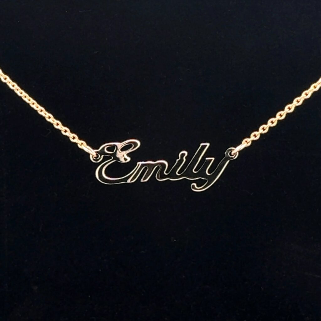 9K Yellow Gold Nameplate Necklace - 'Emily' 826310