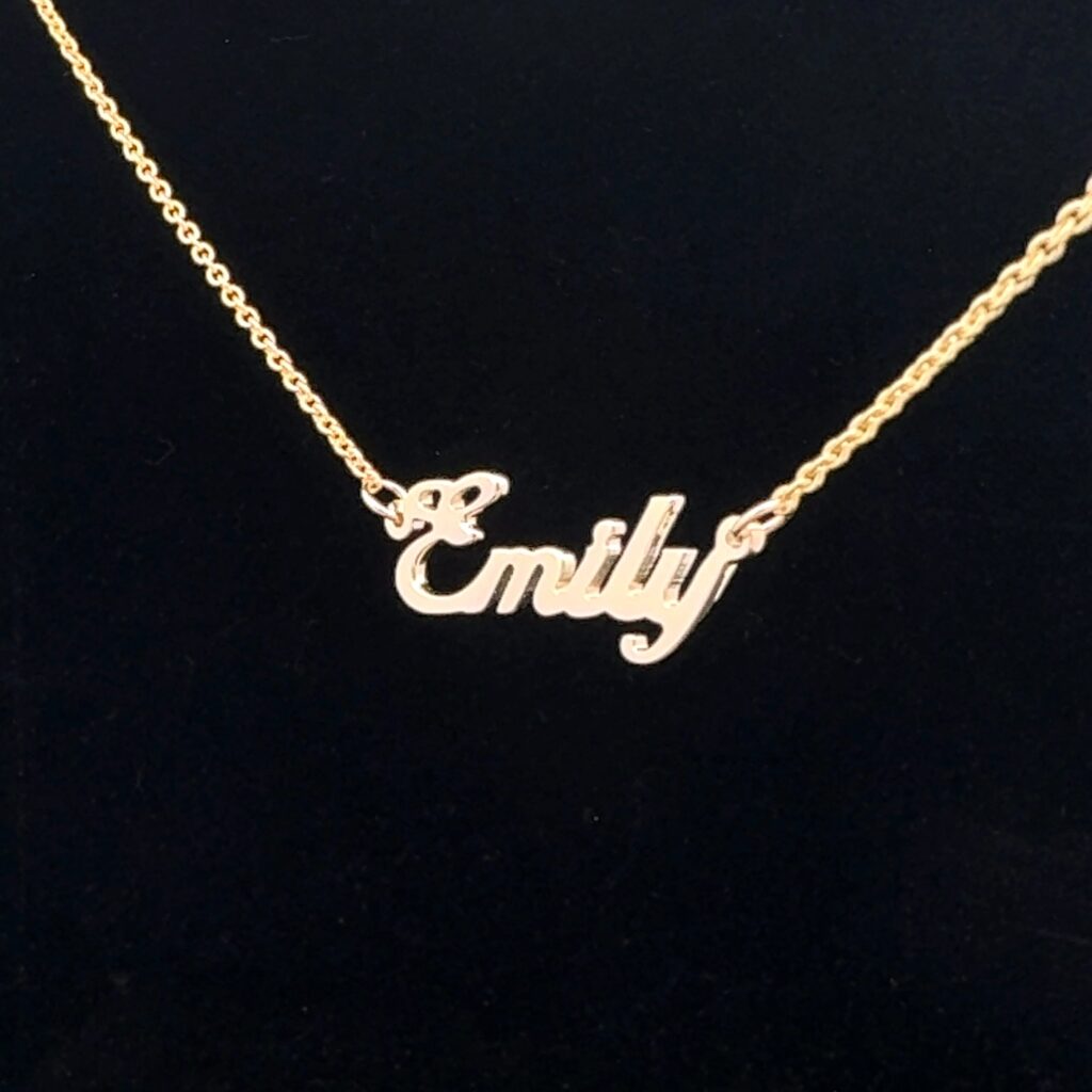 9K Yellow Gold Nameplate Necklace - 'Emily' 826310