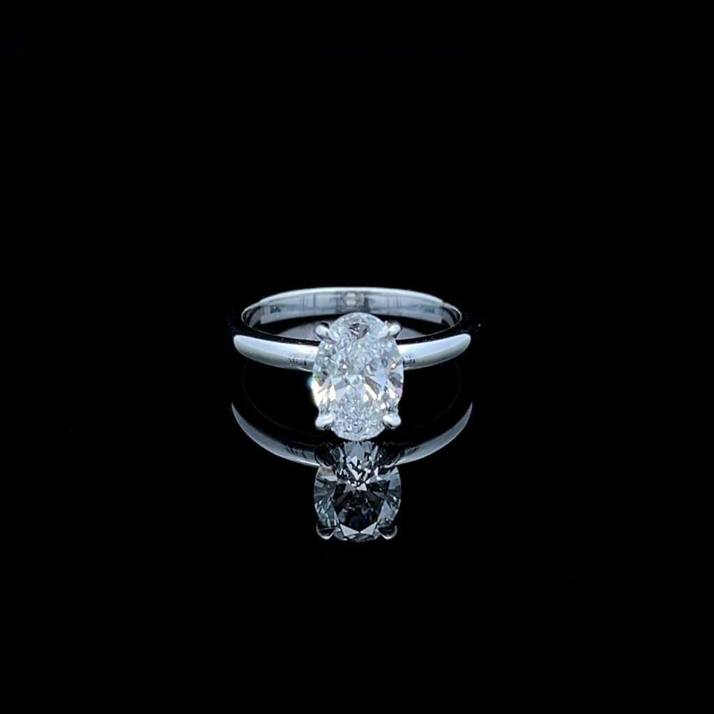 18K White Gold Oval Diamond Engagement Ring with Hidden Halo 826391