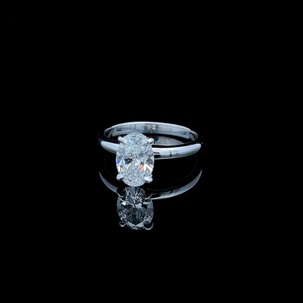 18K White Gold Oval Diamond Engagement Ring with Hidden Halo 826391