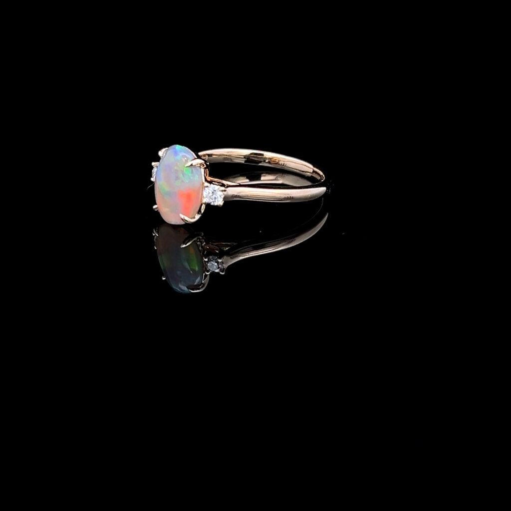 14K Yellow Gold Solid Crystal Opal & Diamond Ring 826416