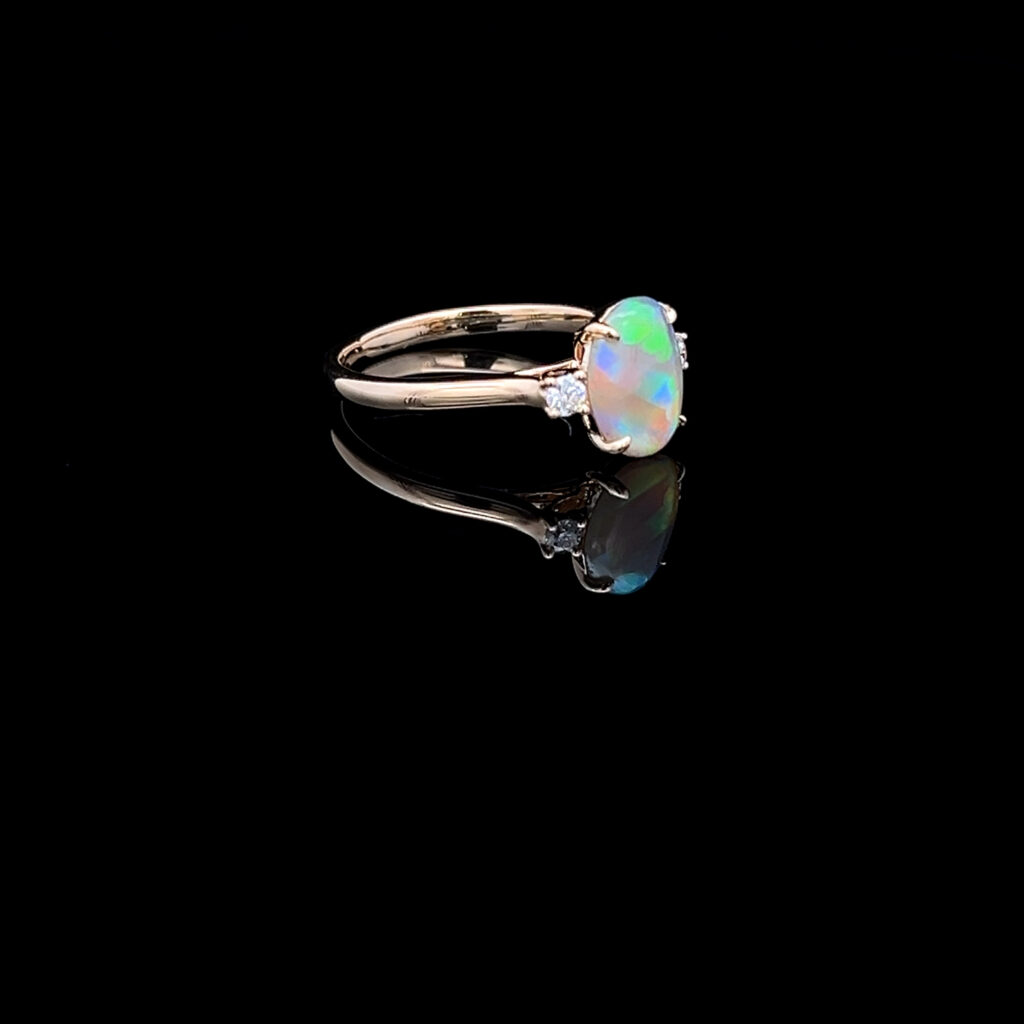 14K Yellow Gold Solid Crystal Opal & Diamond Ring 826416