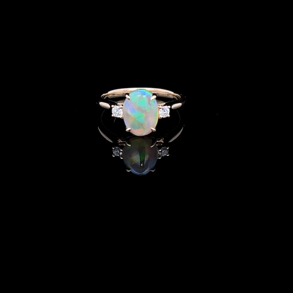 14K Yellow Gold Solid Crystal Opal & Diamond Ring 826416