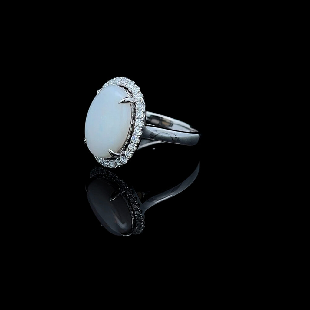14K White Gold Solid Light Opal & Diamond 'Monarchy' Engagement Ring 826460