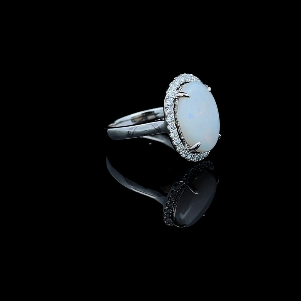 14K White Gold Solid Light Opal & Diamond 'Monarchy' Engagement Ring 826460