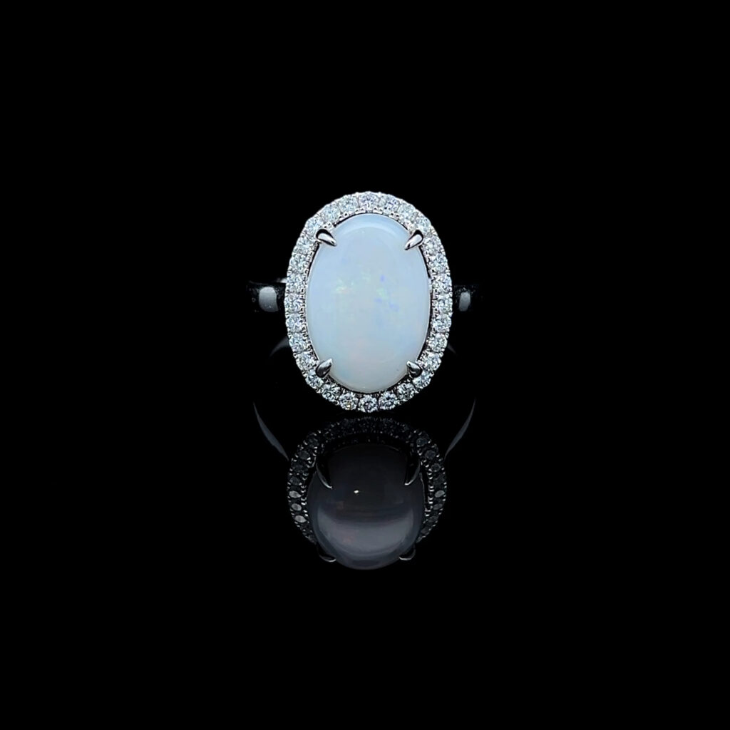 14K White Gold Solid Light Opal & Diamond 'Monarchy' Engagement Ring 826460