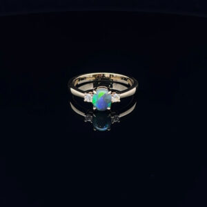 18K Yellow Gold Solid Black Opal & Diamond Engagement Ring