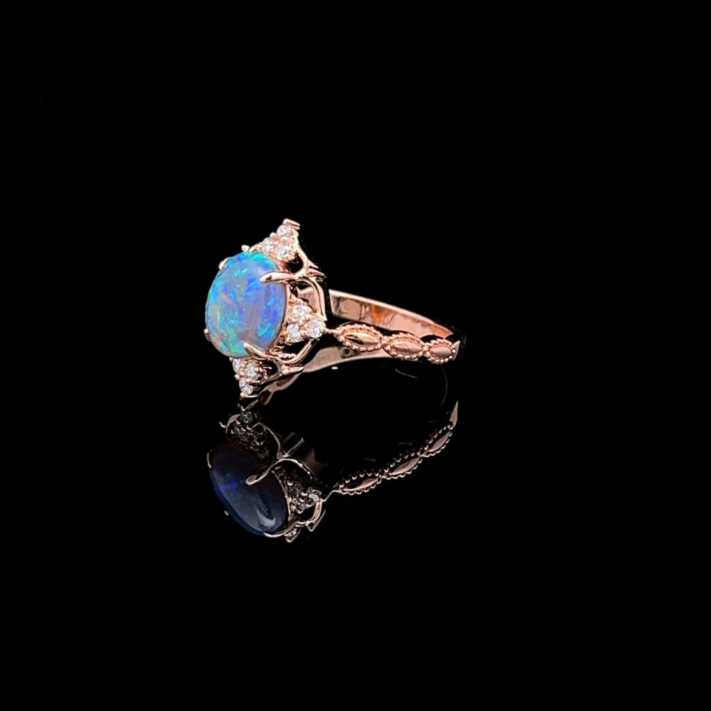 14K Rose Gold Solid Crystal Opal & Diamond Engagement Ring 826453