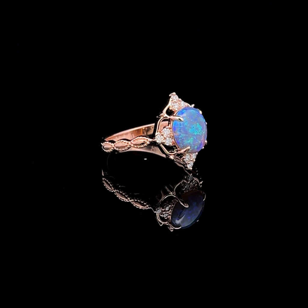 14K Rose Gold Solid Crystal Opal & Diamond Engagement Ring 826453