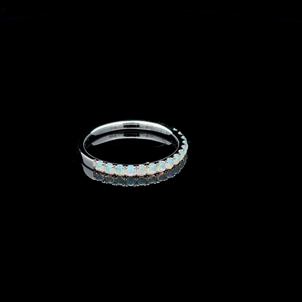14K White Gold Solid Crystal Opal Wedding Band 826477