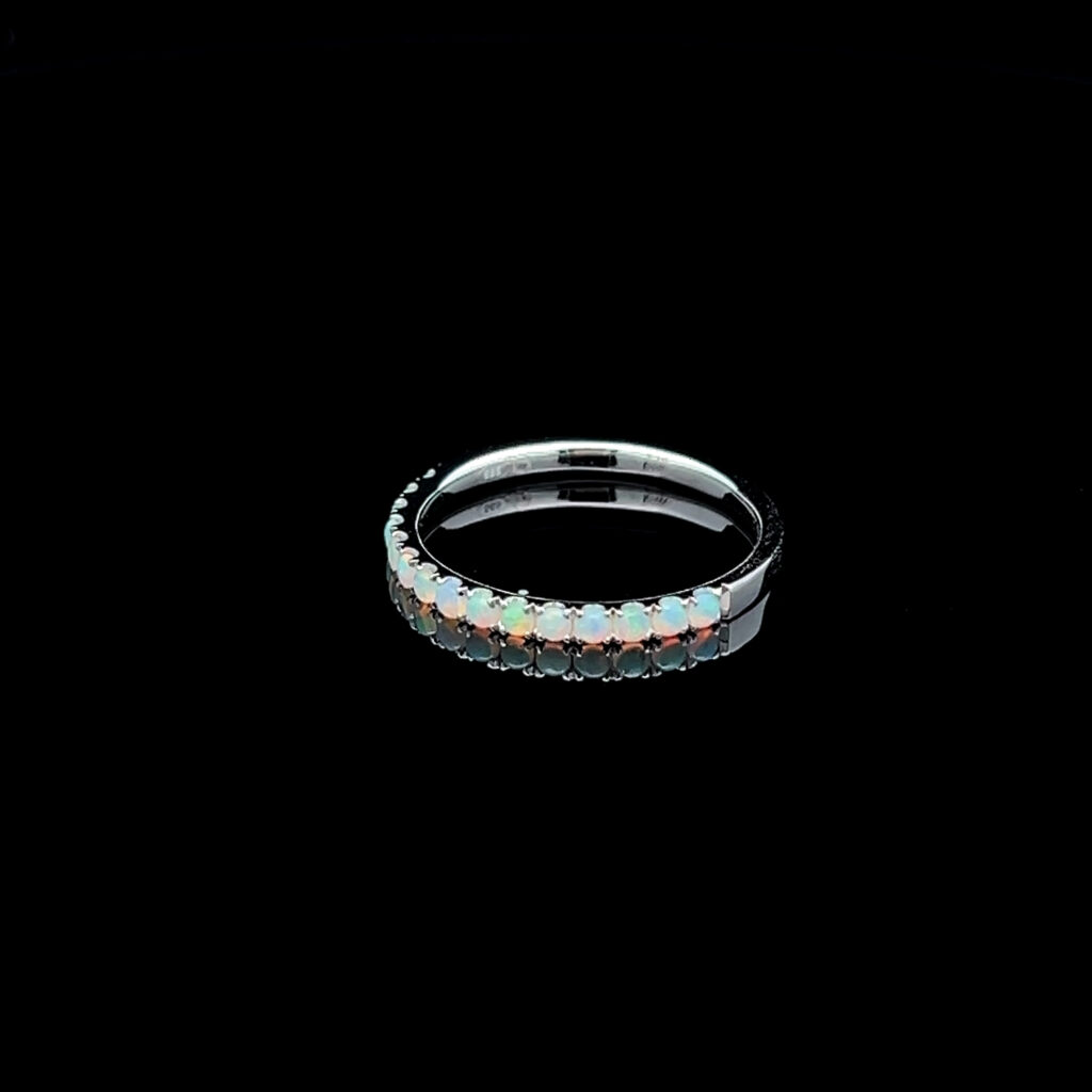 14K White Gold Solid Crystal Opal Wedding Band 826477