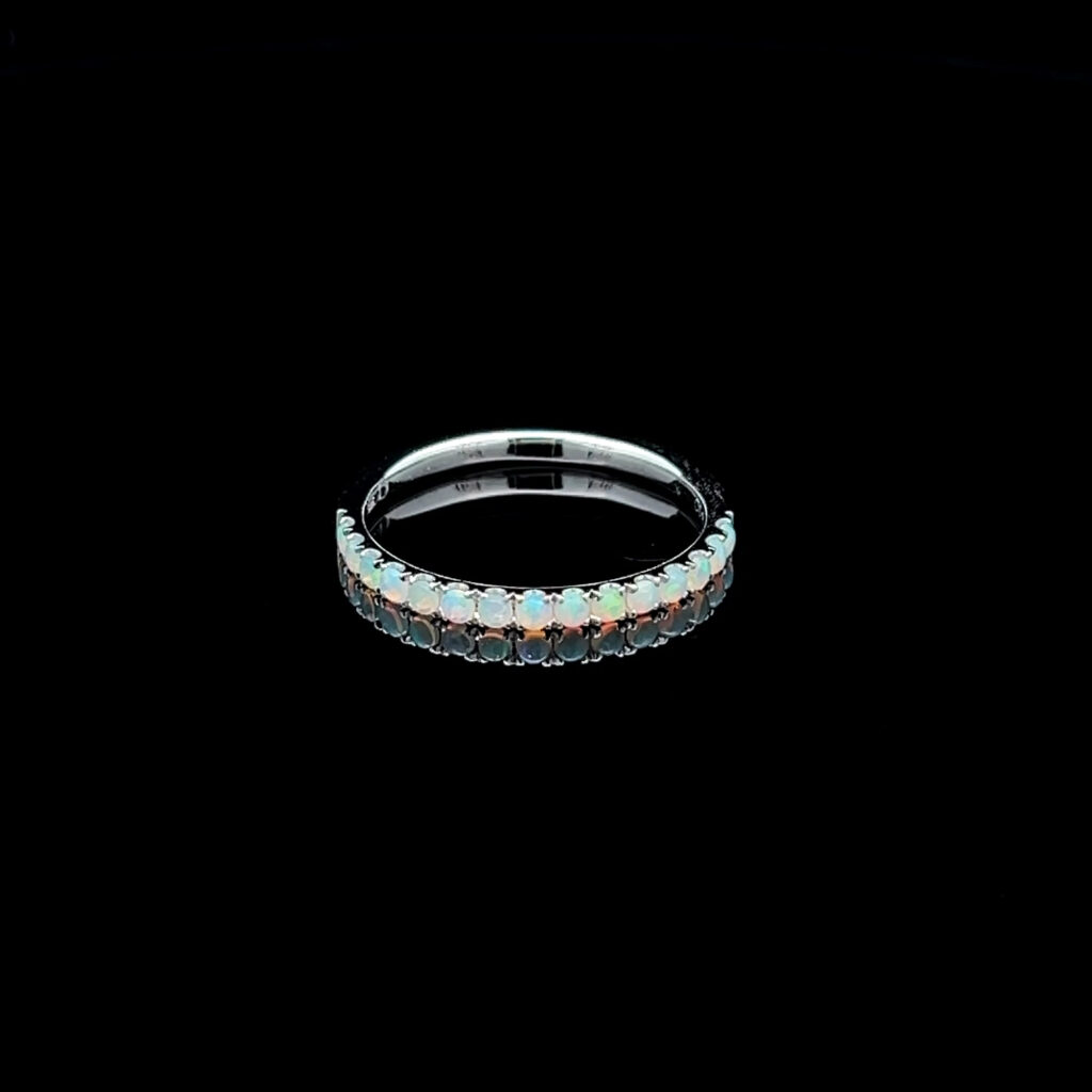 14K White Gold Solid Crystal Opal Wedding Band 826477