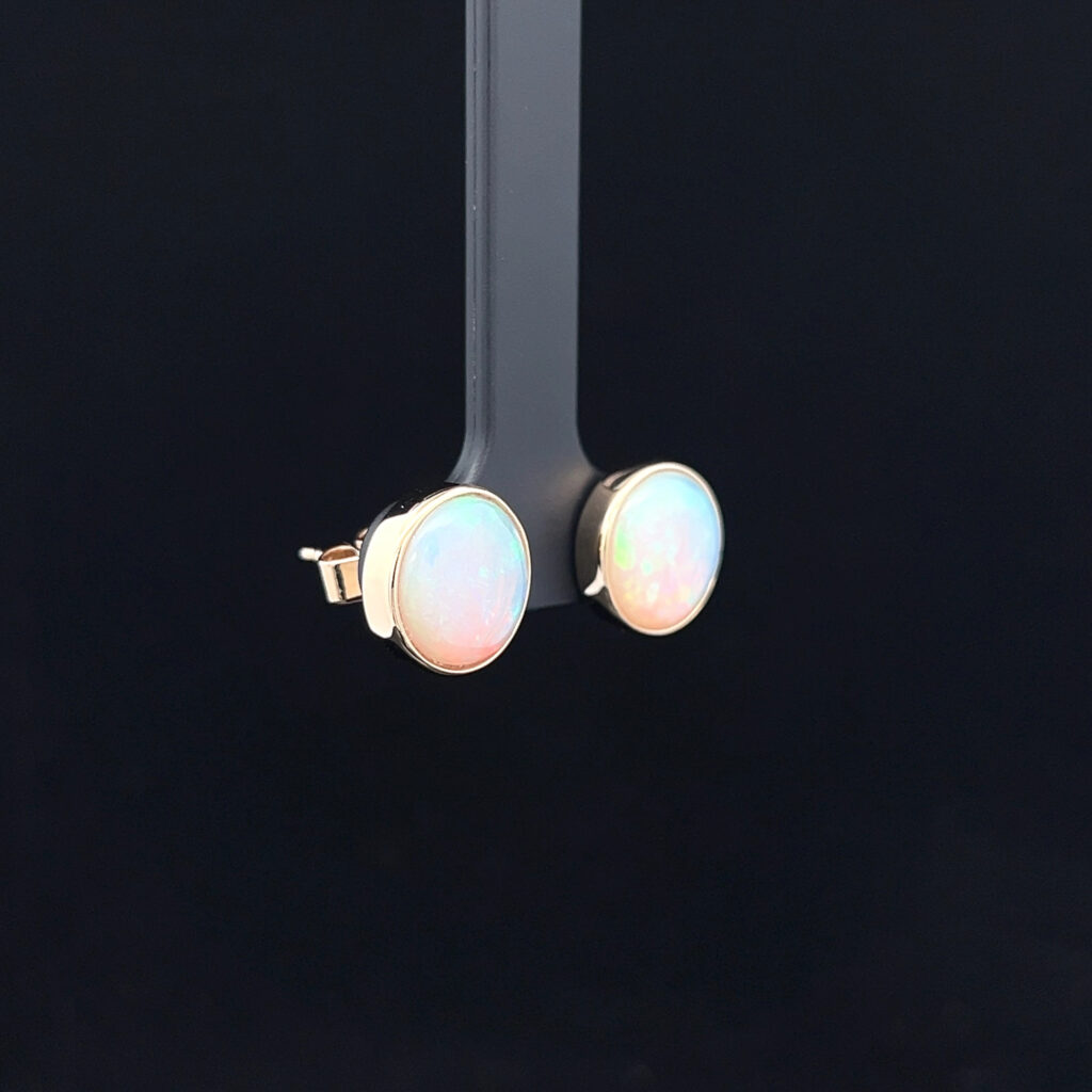 14K Yellow Gold Solid Crystal Opal Stud Earrings 826472