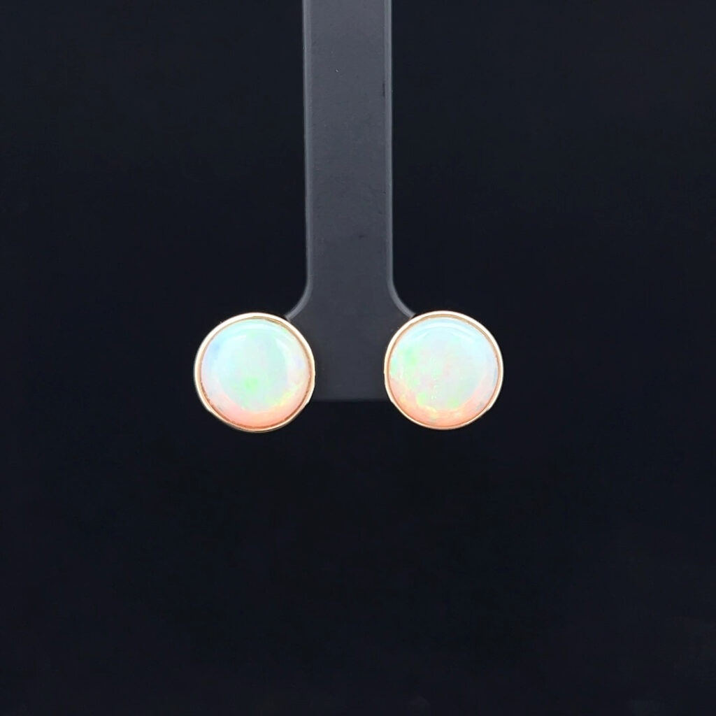 14K Yellow Gold Solid Crystal Opal Stud Earrings 826472