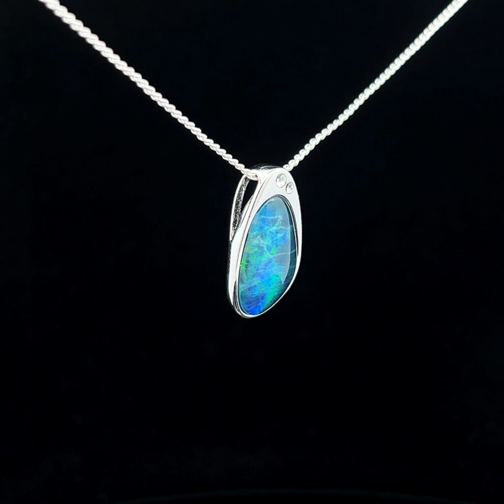 Sterling Silver Triplet Opal & Cubic Zirconia Slider Pendant 101311