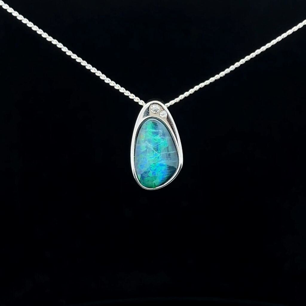 Sterling Silver Triplet Opal & Cubic Zirconia Slider Pendant 101311