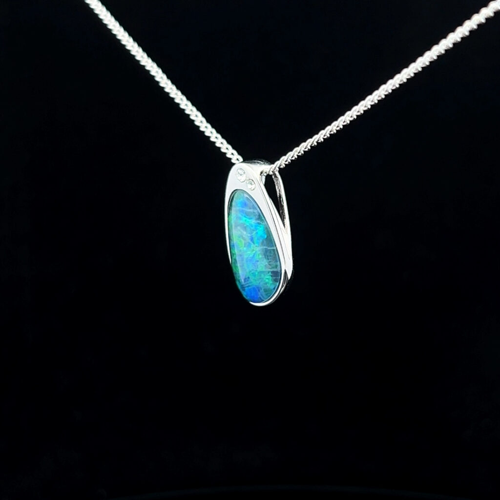 Sterling Silver Triplet Opal & Cubic Zirconia Slider Pendant 101311