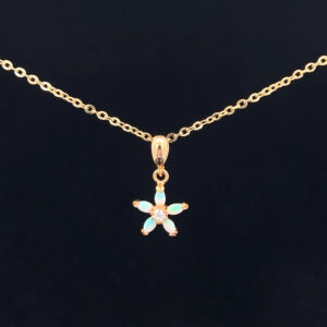 Gold Plated Sterling Silver Solid Light Opal & Cubic Zirconia Flower Pendant 109915