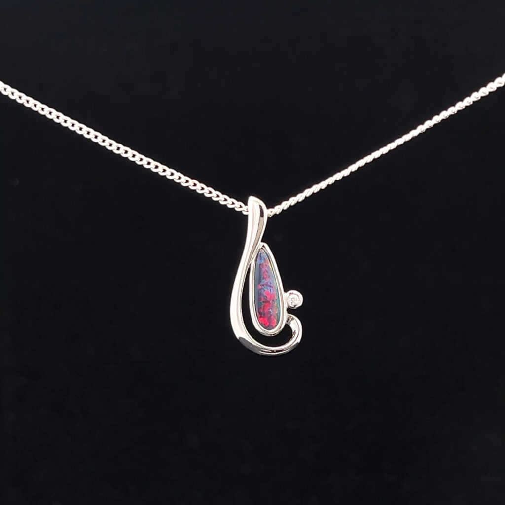 Sterling Silver Doublet Opal & Cubic Zirconia Slider Pendant 111508
