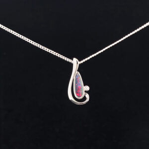 Sterling Silver Doublet Opal & Cubic Zirconia Slider Pendant 111508