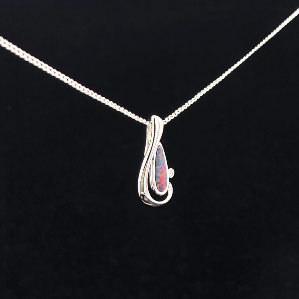 Sterling Silver Doublet Opal & Cubic Zirconia Slider Pendant 111508