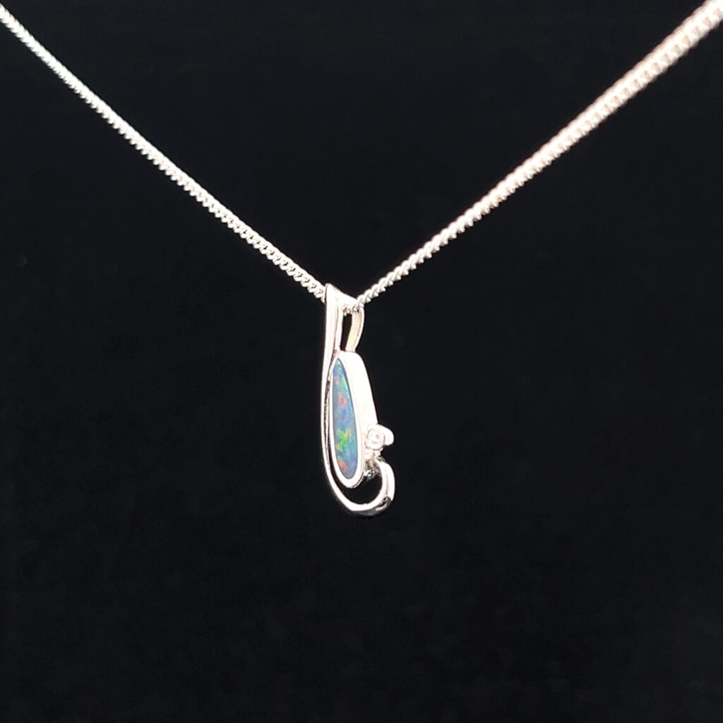 Sterling Silver Doublet Opal & Cubic Zirconia Slider Pendant 111508