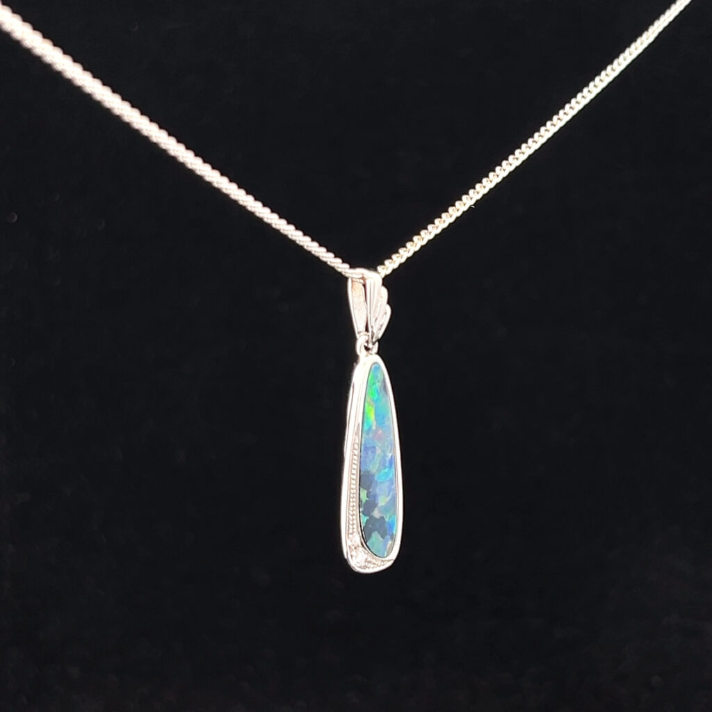 Sterling Silver Doublet Opal & Cubic Zirconia Pendant 111512