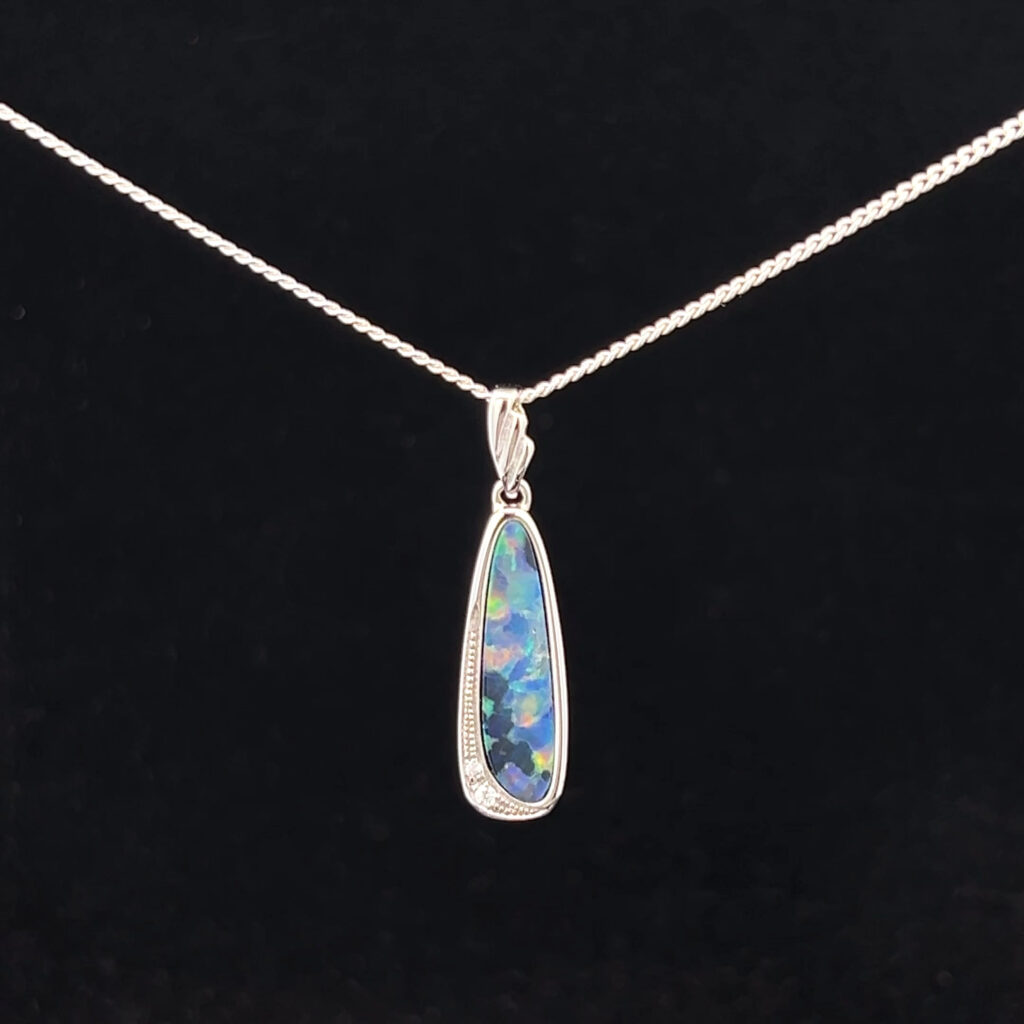 Sterling Silver Doublet Opal & Cubic Zirconia Pendant 111512