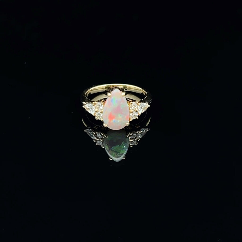 18K Yellow Gold Solid Crystal Opal & Diamond Engagement Ring 918578